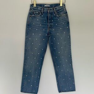 GRLFRND
Mid-Rise Straight Leg Jeans Crystal Embellishments